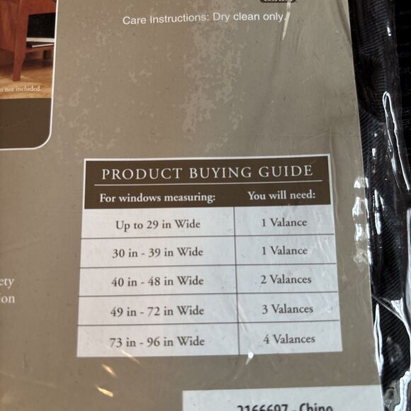 Home Trends Tab Top Black Soot Chino One Valance 60" X 16" L -Kitchen, Bath- NIP - Picture 8 of 8